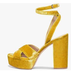 XYD Yellow Chunky High Heel Platform Sandal Slingback Open Toe Ankle Straps Shoe